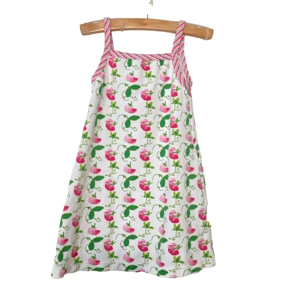 Marimekko By Sweet Potatoes Girls Pink Green Floral Cotton Dress Size 4T Soft